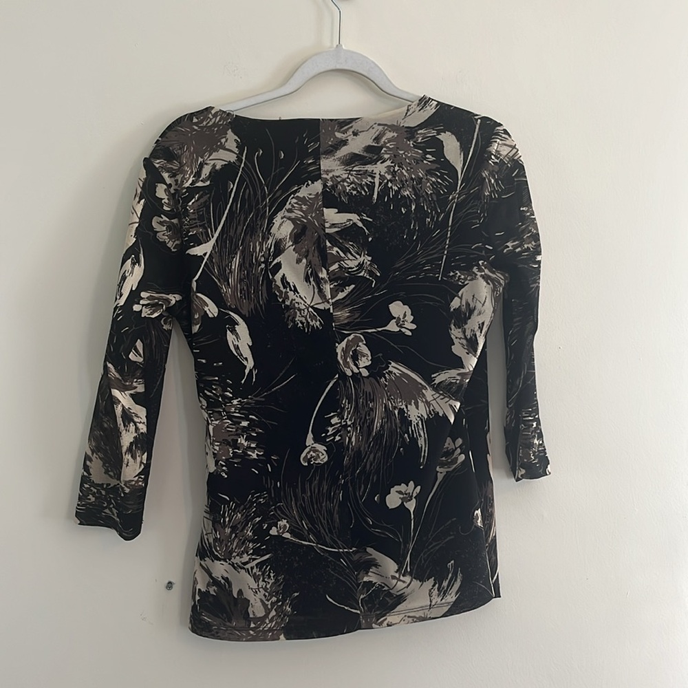 Vintage Coldwater Creek Abstract Floral‎ Surplice Mesh Black Cream Y2K Artsy - Picture 6 of 6